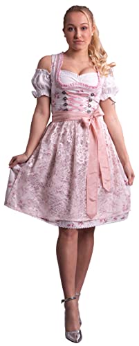 Golden Trachten-Kleid Dirndl Damen 3 TLG, Midi für Oktoberfest, mit Schürze und Bluse, 534GT (38) von Golden Trachten