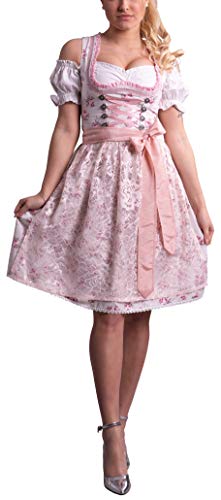 Golden Trachten-Kleid Dirndl Damen 3 TLG, Midi für Oktoberfest, mit Schürze und Bluse, 534GT (40) von Golden Trachten