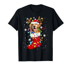 Santa Golden Retriever In Weihnachten Socken Liebhaber Kinder Familie T-Shirt von Golden retriever Dog In Christmas Socks Costume