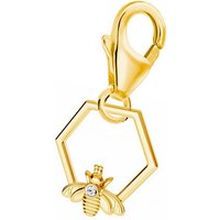 Goldene Hufeisen Charm-Einhänger Honigwabe Biene mit Zirkonia Charm Anhänger 925 Silber Vergoldet (inkl. Etui), für Gliederarmband oder Halskette von Goldene Hufeisen