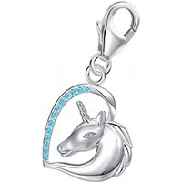 Goldene Hufeisen Charm Herz Pferd Herz Einhorn Karabiner Charm Anhänger 925 Silber mit Zirkonia, Rhodiniert von Goldene Hufeisen