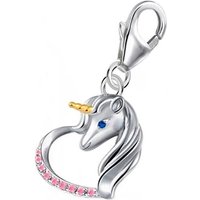 Goldene Hufeisen Charm Kristall Pferd Herz Einhorn Karabiner Charm Anhänger 925 Silber mit Zirkonia, Rhodiniert / anlaufgeschützt von Goldene Hufeisen