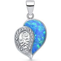 Goldene Hufeisen Herzanhänger Opal Herz Anhänger aus 925 Sterling Silber Kettenanhänger mit Zirkonia (inkl. Etui), Rhodiniert, Anlaufgeschützt von Goldene Hufeisen