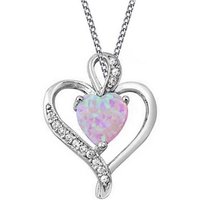 Goldene Hufeisen Herzkette Rosa Opal Anhänger mit 45cm Kette aus 925 Silber mit Zirkonia Klar (2-tlg, inkl. Etui), Rhodiniert von Goldene Hufeisen