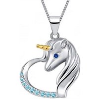 Goldene Hufeisen Kette mit Anhänger Halskette Einhorn Herz Pferd 925 Silber mit Zirkonia (Anhänger mit Kette, inkl. Etui), Rhodiniert von Goldene Hufeisen