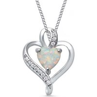 Goldene Hufeisen Kette mit Anhänger Hell Opal Anhänger mit 45cm Kette aus 925 Silber mit Zirkonia Klar (2-tlg, inkl. Etui), Rhodiniert von Goldene Hufeisen