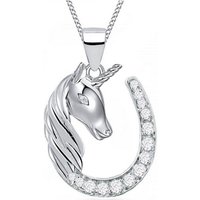 Goldene Hufeisen Kette mit Anhänger Hufeisen Einhorn Halskette Pferd 925 Silber mit Zirkonia (Anhänger mit Halskette Set, inkl. Etui), Kinderschmuck von Goldene Hufeisen