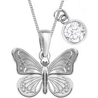 Goldene Hufeisen Kette mit Anhänger Mädchen Schmetterling Halskette 925 Silber mit Zirkonia Weiss Rund (3-tlg, inkl. Etui), Kinderkette von Goldene Hufeisen