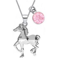 Goldene Hufeisen Kette mit Anhänger Pferd Halskette aus 925 Sterling Silber mit Rosa Zirkonia Stein (3-tlg, inkl. Etui), Kinderschmuck von Goldene Hufeisen