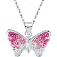 Goldene Hufeisen Kette mit Anhänger Pinkrosa Schmetterling Anhänger mit Kette 925 Silber mit Kristall (2-tlg, inkl. Etui), Kinderschmuck von Goldene Hufeisen