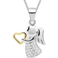 Goldene Hufeisen Kette mit Anhänger Schutzengel Herz Zirkonia Halskette 925 Sterling Silber Damen Mädchen (2-tlg, inkl. Etui), Rhodiniert von Goldene Hufeisen