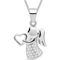 Goldene Hufeisen Kette mit Anhänger Schutzengel Herz Zirkonia Halskette 925 Sterling Silber Damen Mädchen (2-tlg, inkl. Etui), Rhodiniert, Schmuck Geschenk, mit Zirkonia Steine von Goldene Hufeisen