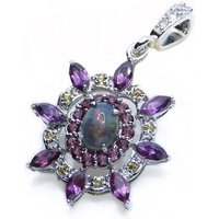 Goldene Hufeisen Kettenanhänger Schwarzer Opal Granat Gelber Saphir Anhänger 925 Sterling-Silber, Damen-Schmuck mit Edelsteine von Goldene Hufeisen