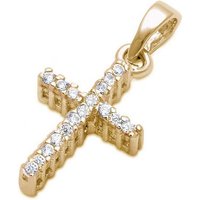 Goldene Hufeisen Kreuzanhänger Mini klein Kreuz Anhänger 925 Sterling Silber Vergoldet mit Zirkonia (inkl. Etui), Gelbgold überzogen von Goldene Hufeisen