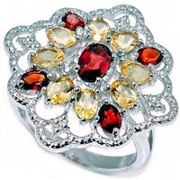 Goldene Hufeisen Silberring Citrin Granat Ring aus 925 Sterlingsilber Damen echte Edelsteine, Rhodiniert von Goldene Hufeisen