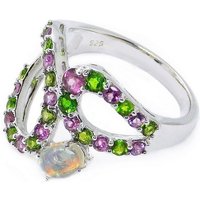 Goldene Hufeisen Silberring Edelopal Granat Chromdiopsid Damen Fingerring aus 925 Sterlingsilber, Damen-Schmuck mit Edelsteine von Goldene Hufeisen