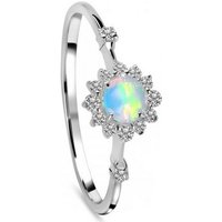 Goldene Hufeisen Solitärring Damen Edelopal & Weiß Topas Fingerring 925 Silber LR-1, Edelsteinschmuck für Damen von Goldene Hufeisen