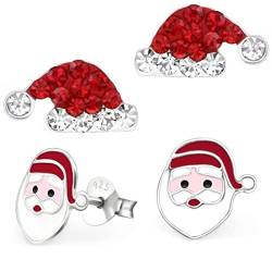 Nikolausmütze Weihnachtsmann 2 Paar Set Ohrringe Mädchen Silber 925 von Goldene Hufeisen