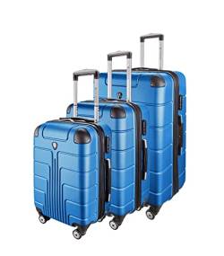 Goldhofer® Kofferset Set in 3 Größen & vielen Farben & 360° Leichtlaufrollen, (Set, 3 TLG), Außen Material ABS - Wasserabweisend (Blau) von Goldhofer
