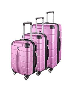 Goldhofer® Kofferset Set in 3 Größen & vielen Farben & 360° Leichtlaufrollen, (Set, 3 TLG), Außen Material ABS - Wasserabweisend (Pink) von Goldhofer