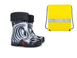 Demar Gummistiefel Kinder Regenstiefel Kinderstiefel gefüttert mit Innensocken Mädchen Jungen Zebra + Schuhbeutel Neongelb (30/31) von Goldkids