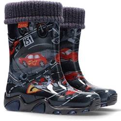 Demar LUX Gummistiefel Regenstiefel Kinderstiefel gefüttert mit Innensocken Mädchen Jungen (Autobahn, Numeric_26) von Goldkids