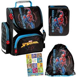 Schulranzen Set ergonomischer Ranzen Spiderman Marvel Federmappe Turnbeutel Aufgabenheft für die Grundschule 4er Set. Geeignet ab der ersten Klasse der Grundschule. von Goldkids