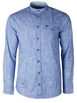 Goldschmidt Trachten Hemd Sebbi | modernes Trachtenhemd mit Stehkragen Brusttasche mit Hirsch-Stick | Langarmhemd Reine Baumwolle (Blau, 2XL) von Goldschmidt Trachten