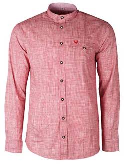 Goldschmidt Trachten Hemd Sebbi | modernes Trachtenhemd mit Stehkragen Brusttasche mit Hirsch-Stick | Langarmhemd Reine Baumwolle (Rot, 2XL) von Goldschmidt Trachten