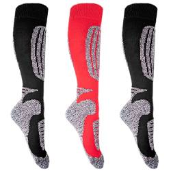 Goldschmidt Trachten Ski Socken mit Polsterung | Skistrümpfe Set 3 Paar Skisocken | Thermo Kniestrümpfe Funktionssocken mit Wolle | atmungsaktiv, warm & schweißaufsaugend (39-42, schwarz schwarz rot) von Goldschmidt Trachten