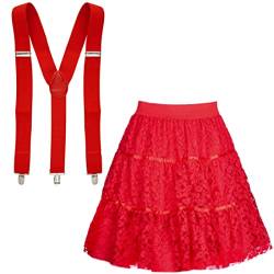 Set Tüllrock aus Spitze & Hosenträger Damen | Kostüm Spitzenrock Fasching Karneval | DIY Verkleidung Basic Tutu Rock (rot) von Goldschmidt