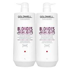 Goldwell Dualsenses Blonde & Highlights Anti-Yellow Shampoo 1000ml Conditioner 1000ml von Goldwell