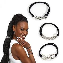 Goledwedy Armband Haarbänder mit haargummi damen beige schwarzem Elastik Set von drei Silberkette Armband Haarbänder elastisch Haar Zubehör von Goledwedy