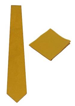 Herren-Krawatten-Set aus massivem Leinen, schmale Krawatte mit passendem Einstecktuch, senfgelb, Einheitsgröße von Gollate