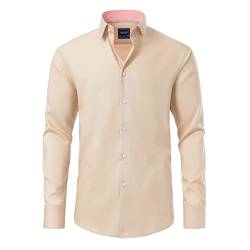 Gollnwe Herren Langarm Regular Fit Casual Hemden Kontrast Kragen und umwandelbare Manschetten Kleid Hemd Beige M von Gollnwe