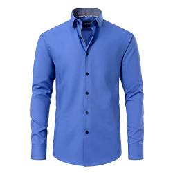 Gollnwe Herren Langarm Regular Fit Casual Hemden Kontrast Kragen und umwandelbare Manschetten Kleid Hemd Blau 4XL von Gollnwe