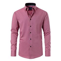 Gollnwe Herren Langarm Regular Fit Casual Hemden Kontrast Kragen und umwandelbare Manschetten Kleid Hemd Rot 4XL von Gollnwe