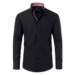 Gollnwe Herren Langarm Regular Fit Casual Hemden Kontrast Kragen und umwandelbare Manschetten Kleid Hemd Schwarz L von Gollnwe