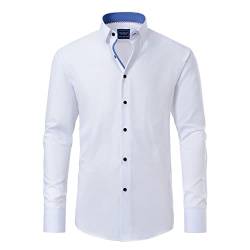 Gollnwe Herren Langarm Regular Fit Casual Hemden Kontrast Kragen und umwandelbare Manschetten Kleid Hemd Weiß 4XL von Gollnwe
