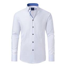 Gollnwe Herren Langarm Regular Fit Casual Hemden Kontrast Kragen und umwandelbare Manschetten Kleid Hemd Weiß S von Gollnwe