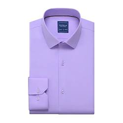 Gollnwe Herren Stretch Bambus Bügelfreies Kleid Shirt Langarm Einfarbig mit umwandelbarer Manschette Hellviolett S von Gollnwe