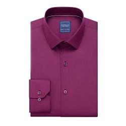 Gollnwe Herren Stretch Bambus Bügelfreies Kleid Shirt Langarm Einfarbig mit umwandelbarer Manschette Magenta L von Gollnwe