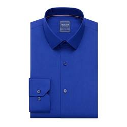 Gollnwe Herren Stretch Bambus Bügelfreies Kleid Shirt Langarm Einfarbig mit umwandelbarer Manschette Royal blau XL von Gollnwe