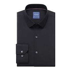 Gollnwe Herren Stretch Bambus Bügelfreies Kleid Shirt Langarm Einfarbig mit umwandelbarer Manschette Schwarz M von Gollnwe