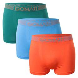 Gomati Herren Seamless Pants (3er Pack) Nahtlose Boxershorts aus Microfaser-Elasthan - Petrol Orange Azure L von Gomati