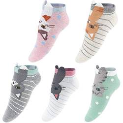 Gomerbesen 5 Pairs Cute Womens Socks Low Cut Cotton Novelty Ankle Socks Striped Cat von Gomerbesen