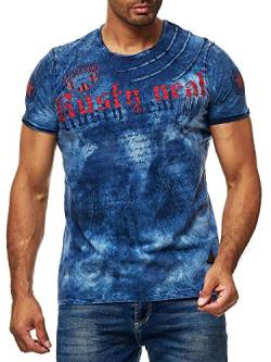 Batik T-Shirt Stretch Herren Kurzarm Shirt Verwaschen S M L XL XXL 3XL 156-1, Größe:2XL, Farbe:Indigo von Goob