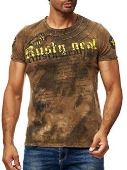 Batik T-Shirt Stretch Herren Kurzarm Shirt Verwaschen S M L XL XXL 3XL 156-1, Größe:3XL, Farbe:Braun von Goob