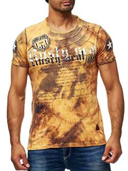 Batik T-Shirt Stretch Herren Kurzarm Shirt Verwaschen S M L XL XXL 3XL 156-1, Größe:3XL, Farbe:Camel von Goob