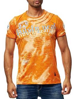 Batik T-Shirt Stretch Herren Kurzarm Shirt Verwaschen S M L XL XXL 3XL 156-1, Größe:3XL, Farbe:Orange von Goob